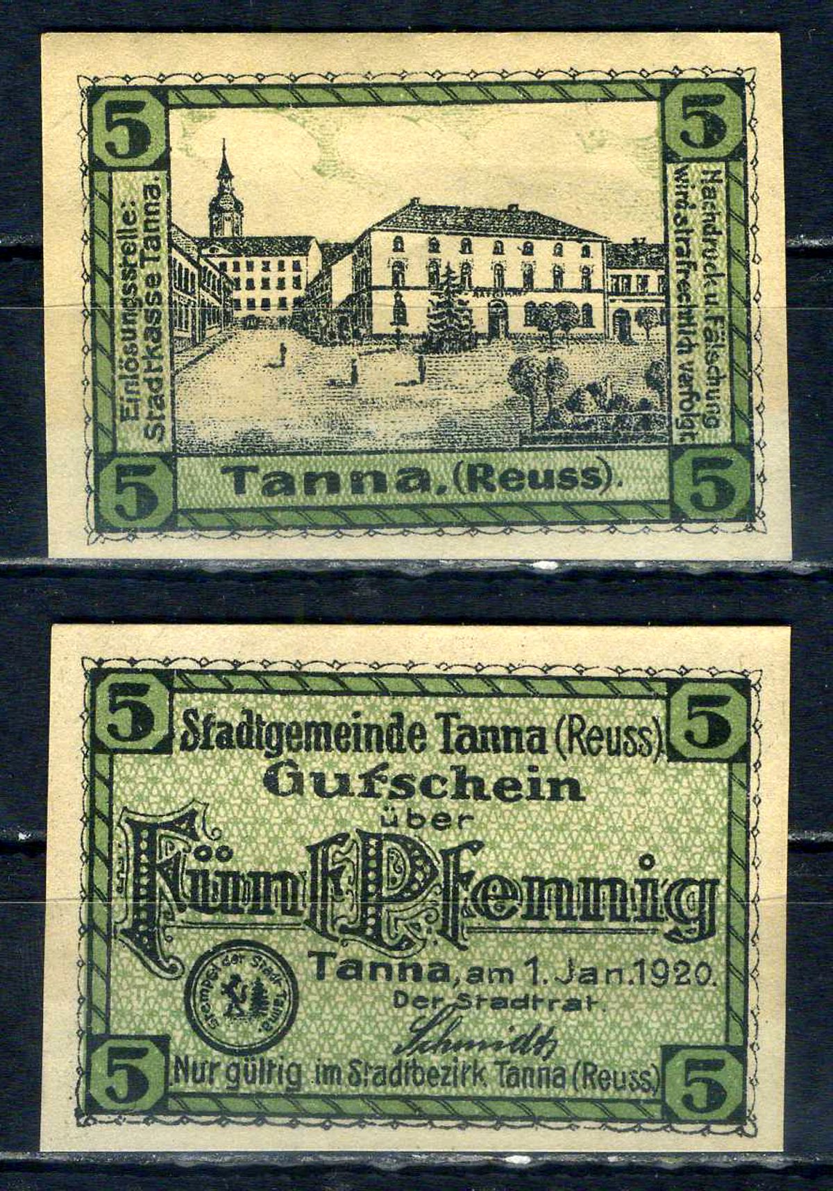 Танна (Ройсс) 5 пфеннигов 1920 бумага UNC (пресс) 7555-4-2-1