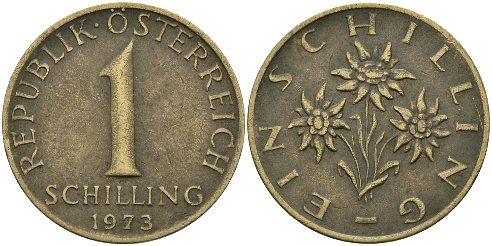 Австрия 1 шиллинг 1973 KM 2886 алюминиевая бронза 94-517