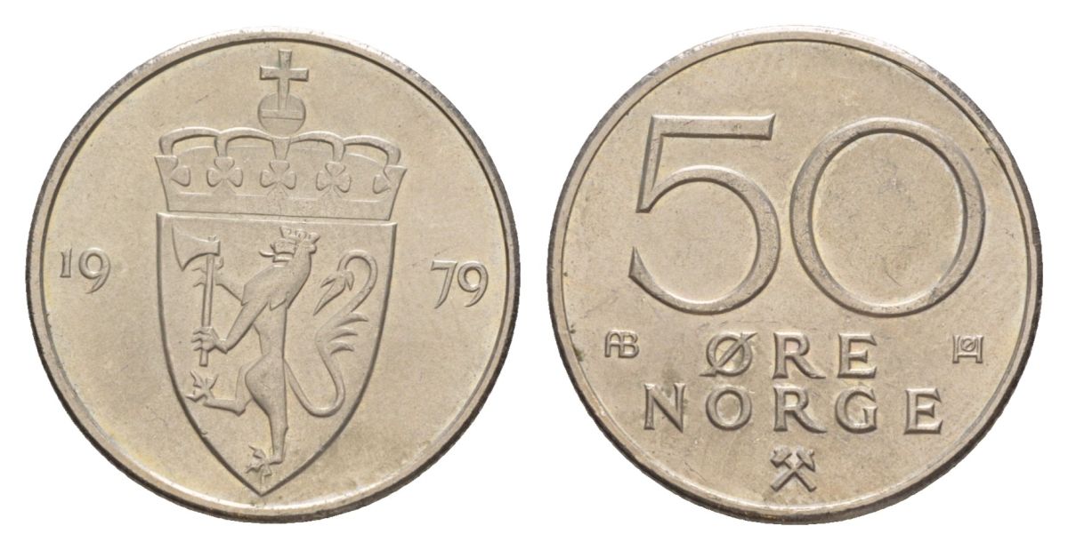 Норвегия 50 эре 1979 Улаф V (1957-1991) KM 418 медно-никель UNC 4635-451