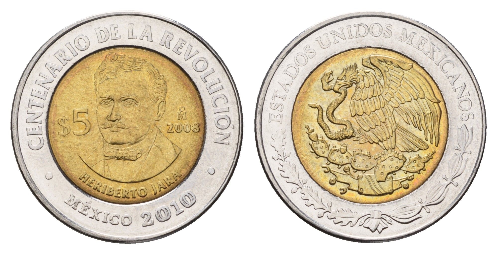 Мексика 5 песо 2008 Столетие революции - Эриберто Хара KM 901 биметалл UNC 216-1155