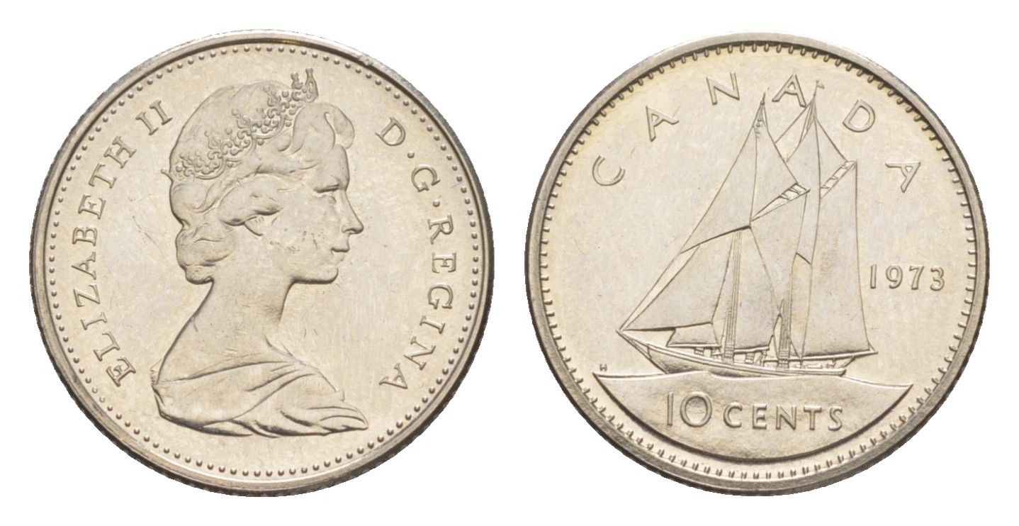 Канада 10 центов 1973 Елизавета II (1952-2022), парусник KM 77 никель PROOF-LIKE (BU) 4639-628