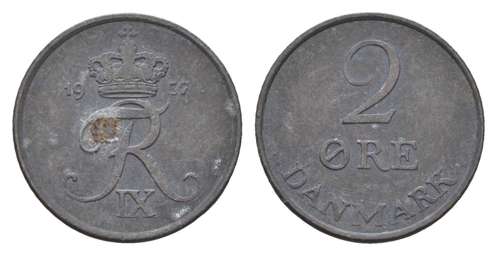 Дания 2 эре 1957 C; S, Фредерик IX (1947-1972) KM 840.2 цинк 4681-553