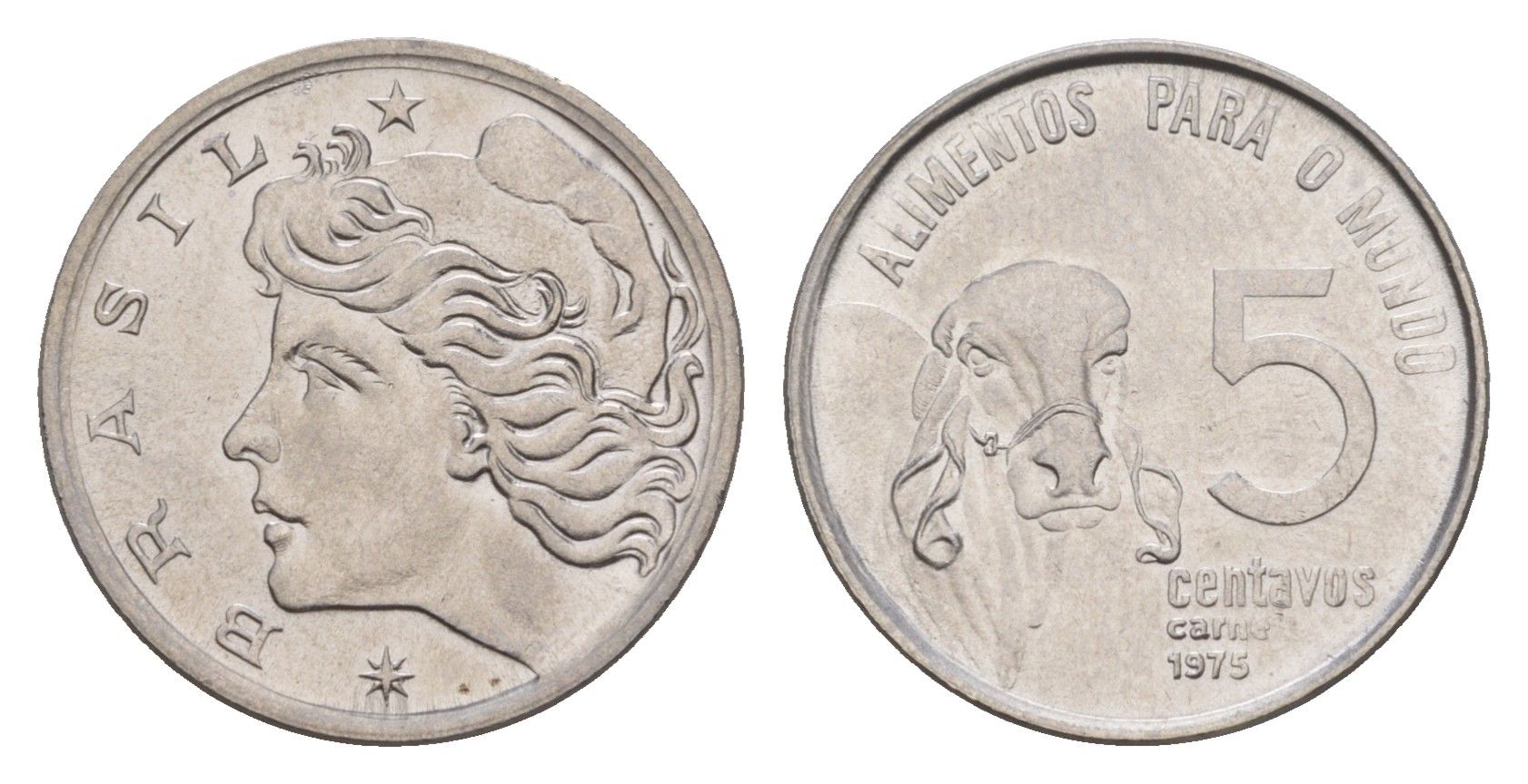 Бразилия 5 сентаво 1975 ФАО - Зебу KM 587 нержавеющая сталь UNC 4655-1057