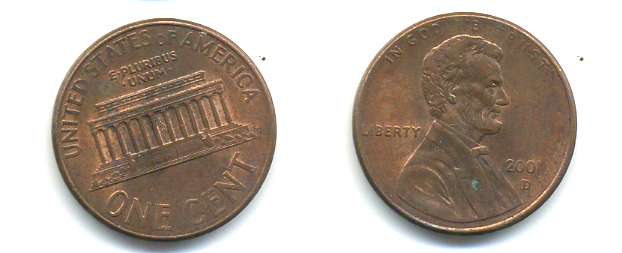 США 1 ЦЕНТ 2001 D ЛИНКОЛЬН KM 201b цинк плакированный медью 86-434