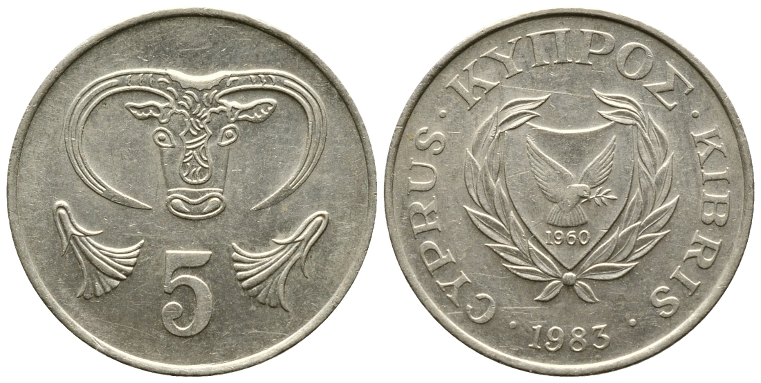 Кипр 5 центов 1983 голова быка KM 55.1 никель латунь 4610-852