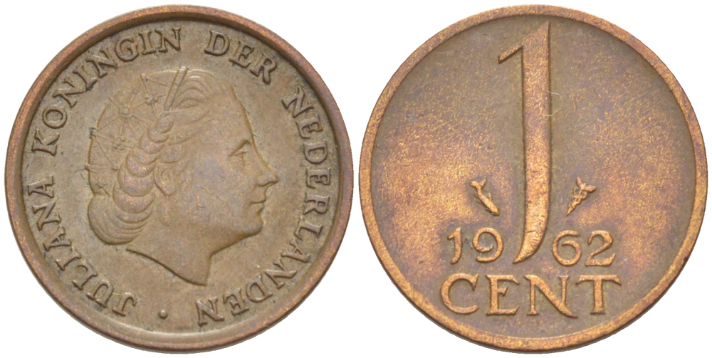 Нидерланды 1 цент 1962 Юлиана (1949-1980) KM 180 бронза 3457-1016