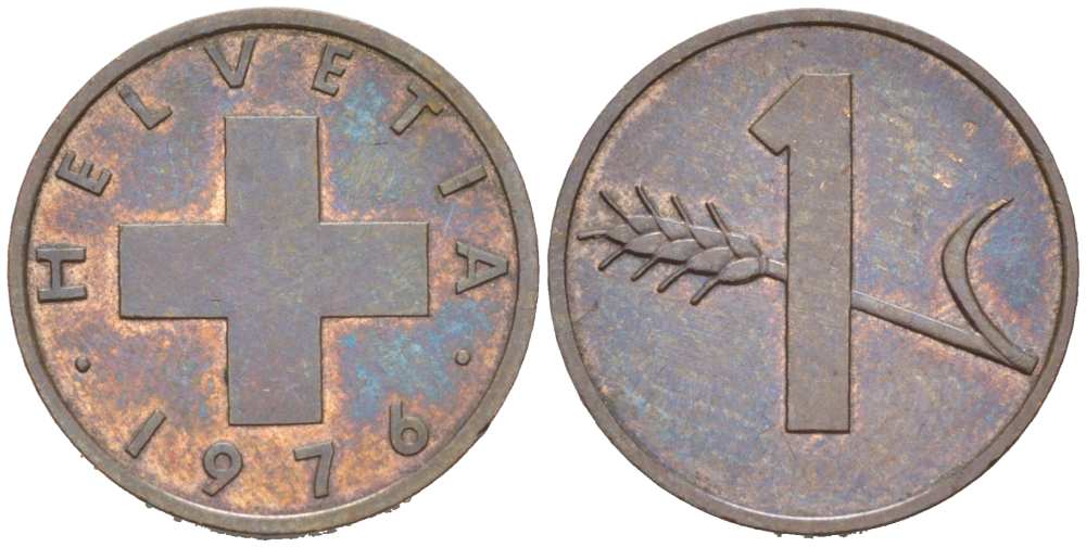 ШВЕЙЦАРИЯ 1 РАППЕН 1976 KM 46 бронза 218-1164