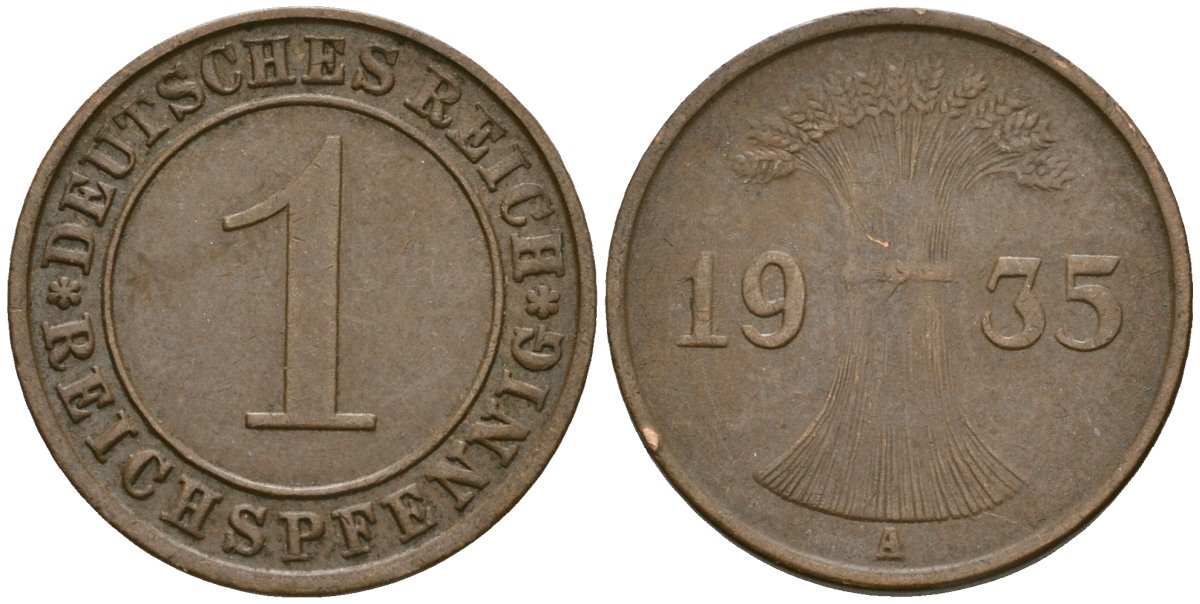 Германия 1 рейхспфенниг 1935 A KM 37, J. 313 бронза 4189-1266