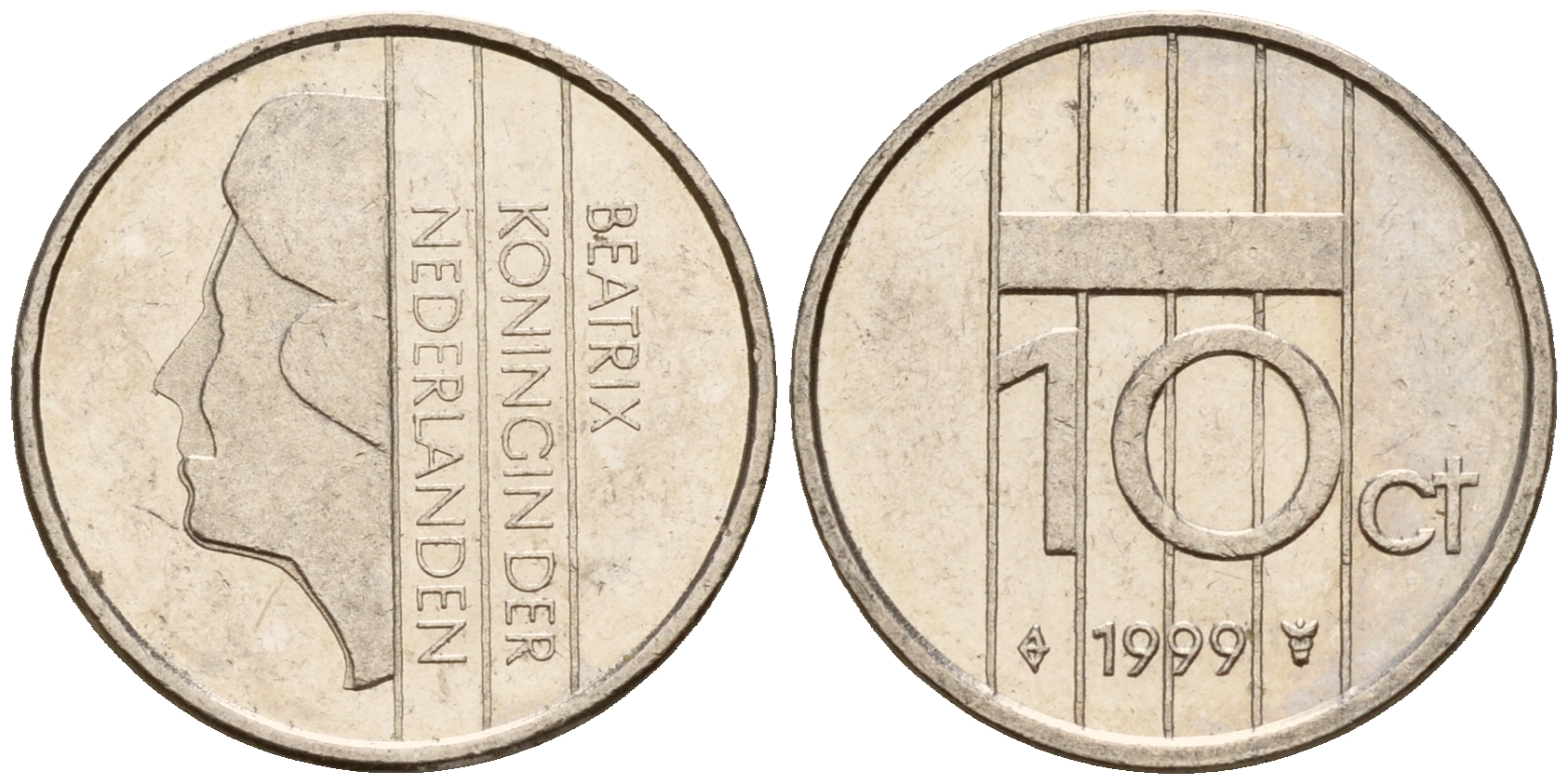 Нидерланды 10 центов 1999 Беатрикс (1980-2013) KM 203 никель    4598-418