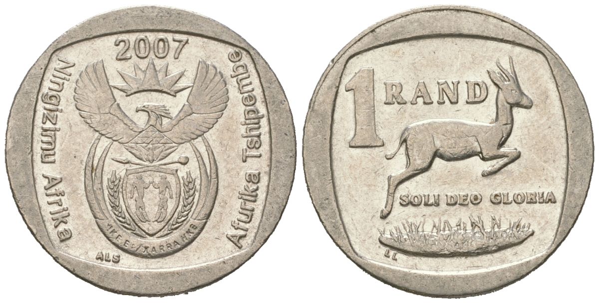 ЮАР 1 ранд 2007 KM 344 медь плакированная медно-никелем 4611-535