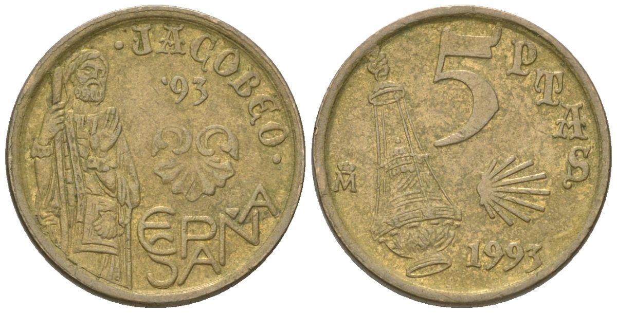 Испания 5 песет 1993 M, Год Святого Иакова KM 919 алюминиевая бронза 4617-1146