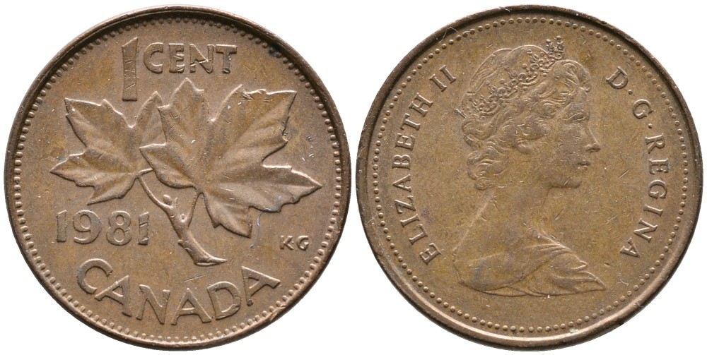 Канада 1 цент 1981 Елизавета II (1952-2022), кленовый лист KM 127 бронза 4528-748