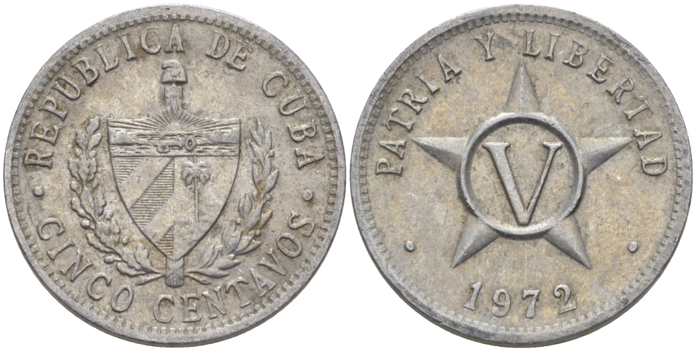 Куба 5 сентаво 1972 звезда, вторая республика (1962- ) KM 34 алюминий 67-1053