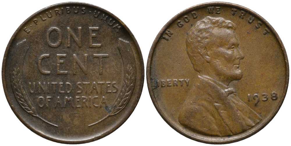 США 1 ЦЕНТ 1938 ЛИНКОЛЬН KM 132 бронза 112-628