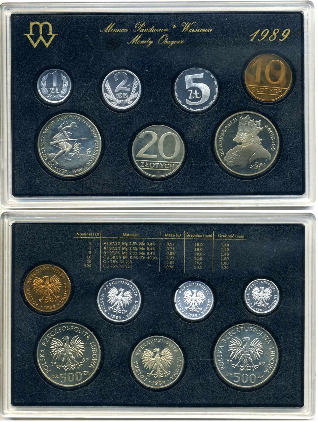 Польша набор из 7 монет 1989 в пластике, тираж 5000 экз., редкий KM PS 8 PROOF 5-4-4-13