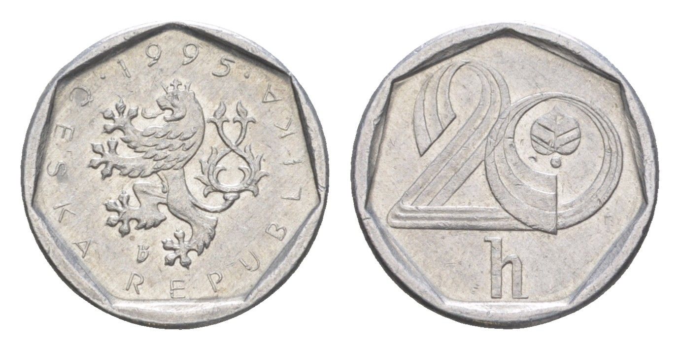 Чехия 20 геллеров 1995 KM 2.1 алюминий 4392-266