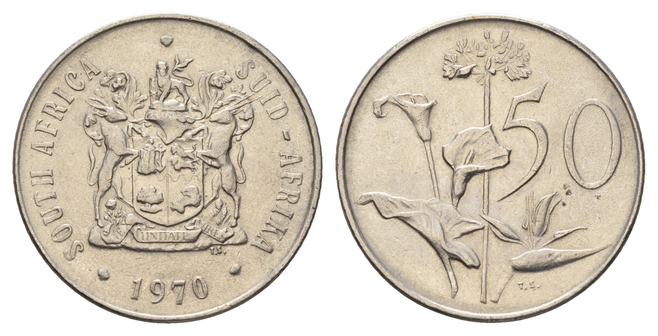 ЮАР 50 центов 1970 Зантедеския Эллиота (калла), герб KM 87 никель 4604-1036