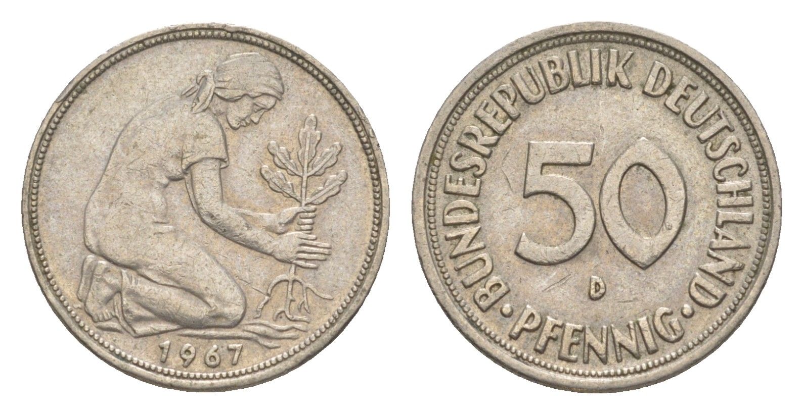 ФРГ 50 пфеннигов 1967 D KM 109.1, J. 384 медно-никель 4636-1057
