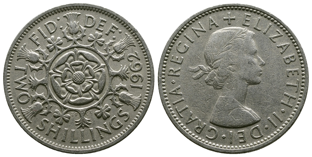Великобритания 2 шиллинга (флорин) 1962 Елизавета II (1952-2022) KM 906, Spink 4146 медно-никель 4382-332
