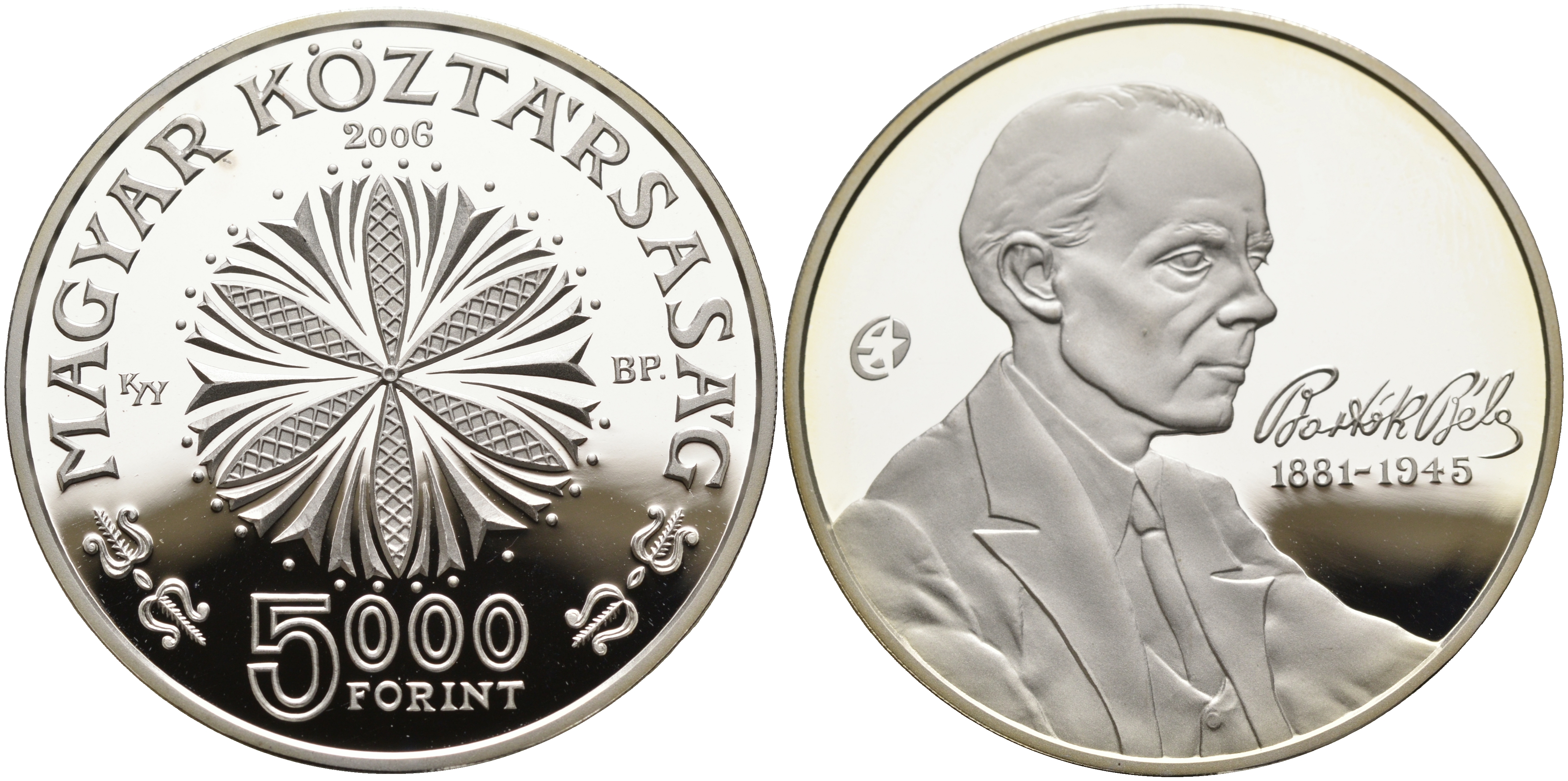 Венгрия 5000 форинтов 2006 125 лет со дня рождения Бела Бартока, композитор KM 791 серебро  PROOF 01-164-11