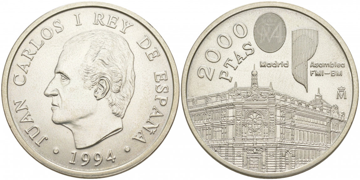 Испания 2000 песет 1994 Ассамблея Всемирного банка и МВФ в Мадриде KM 937 серебро UNC 1521-1212