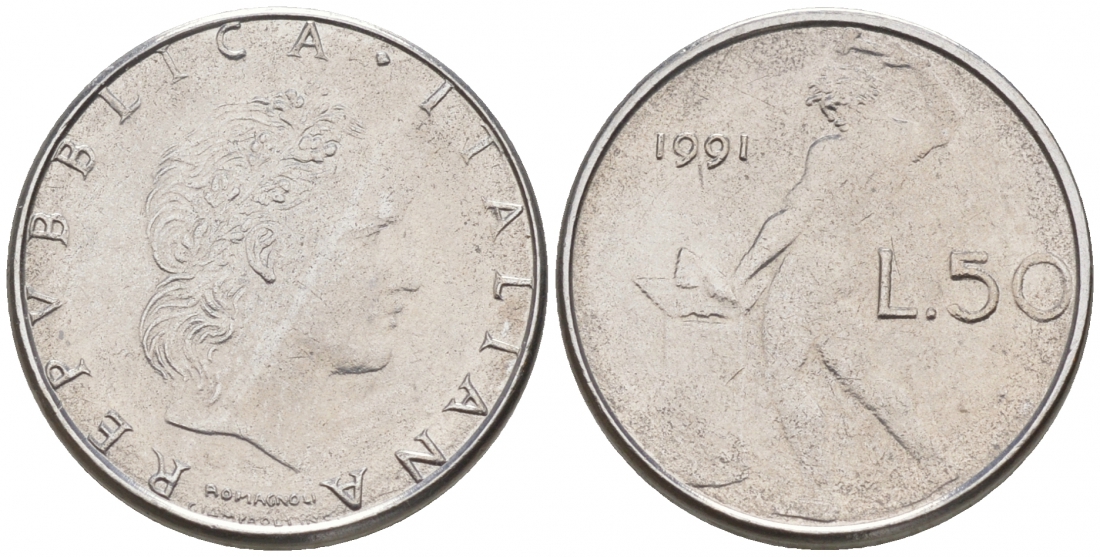 ИТАЛИЯ 50 ЛИР 1991 R КУЗНЕЦ KM 95.2 сталь 187-151