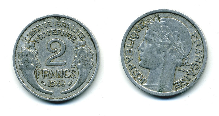 Франция 2 франка 1948 KM 886а.1 алюминий 84-616