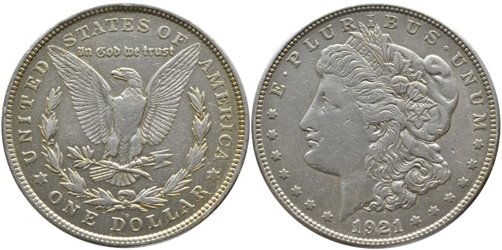 США 1 доллар 1921 D, Морган доллар KM 110 серебро 272-335