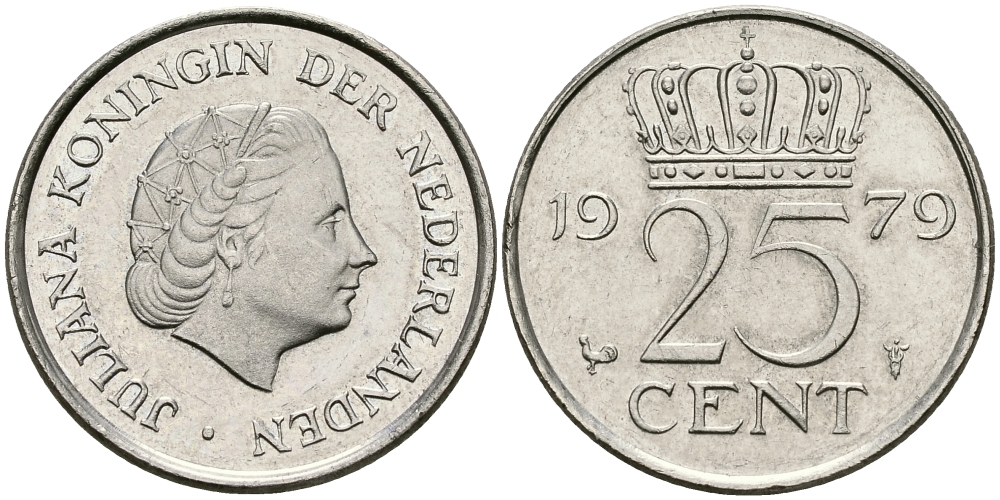 Нидерланды 25 центов 1979 Юлиана (1949-1980) KM 183 никель 96-254