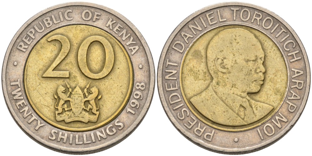 Кения 20 шиллингов 1998 Дэниэл арап Мои KM 32 биметалл 4556-1252