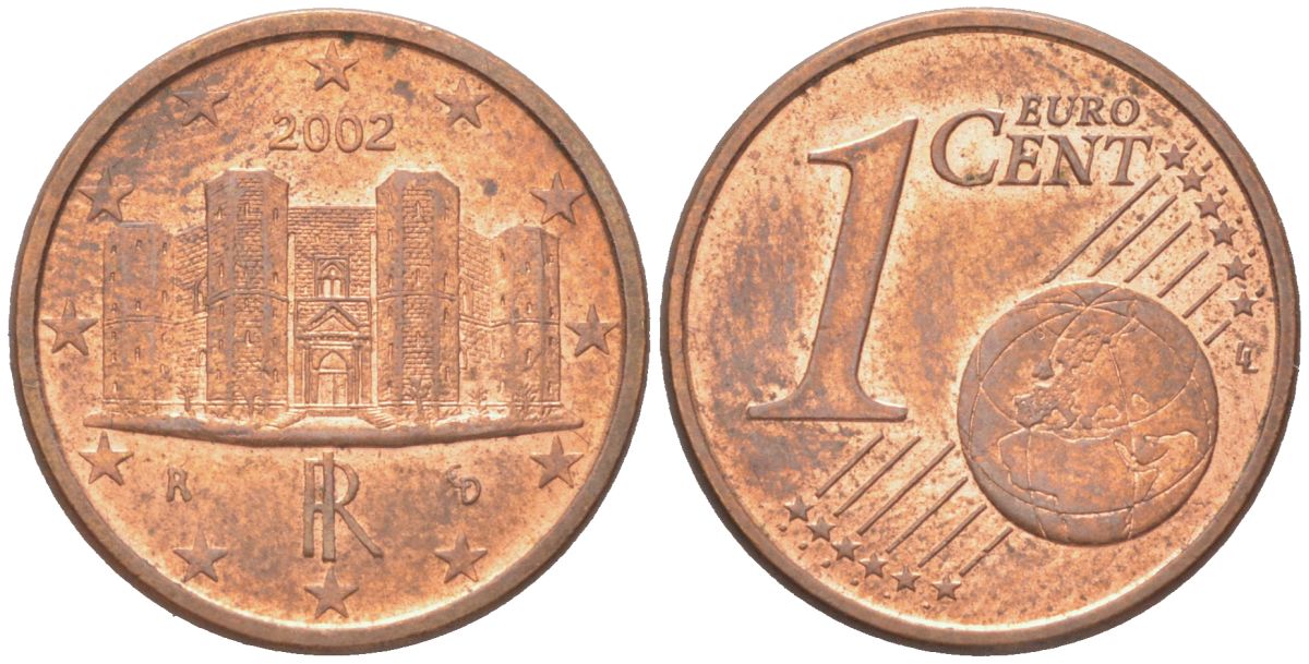 Италия 1 евроцент 2002 KM 210 сталь плакированная медью 4614-668