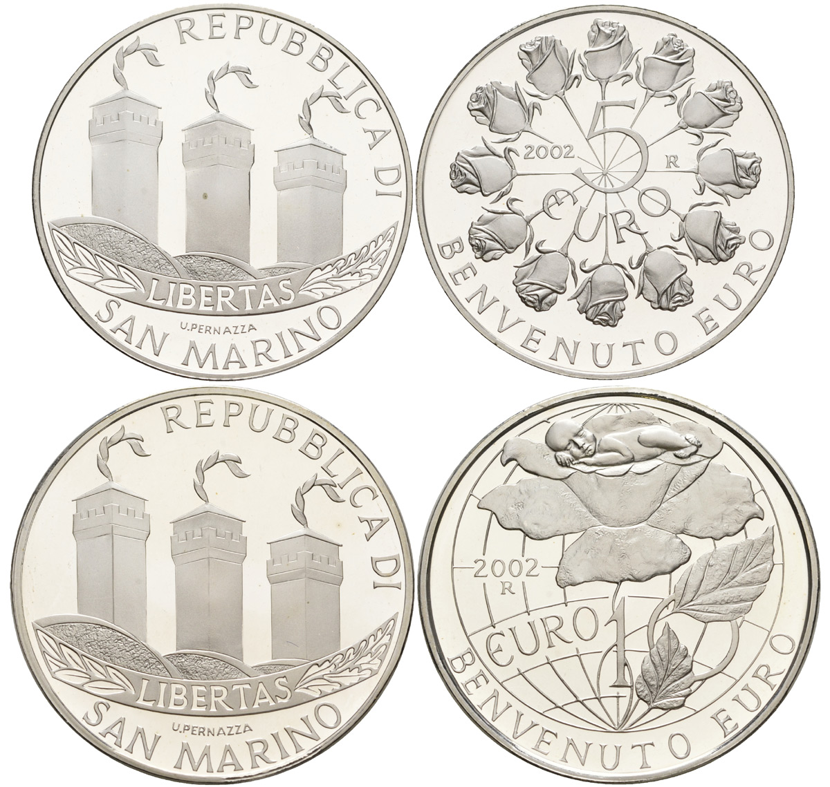 Сан-Марино набор 5 евро + 10 евро 2002 добро пожаловать евро, в оригинальной коробке, с сертификатом KM 448, 449 серебро PROOF 7-1-67