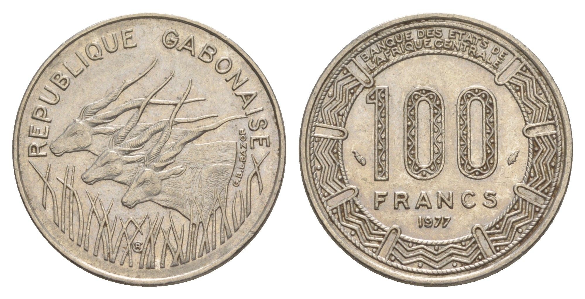 Габон 100 франков 1977 KM 13 никель 4641-1136