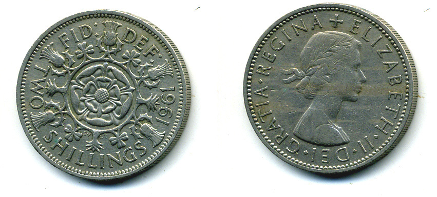 Великобритания 2 шиллинга (флорин) 1961 Елизавета II (1952-2022) KM 906, Spink 4146 медно-никель 89-1641