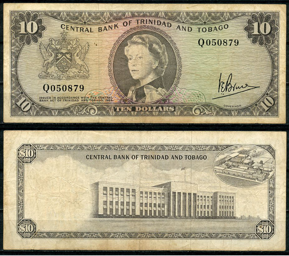 Тринидад и Тобаго 10 долларов L. 1964 Елизавета II (1952-2022), завод по переработке сахарного тростника Pick 28 c  бумага   451-452-3