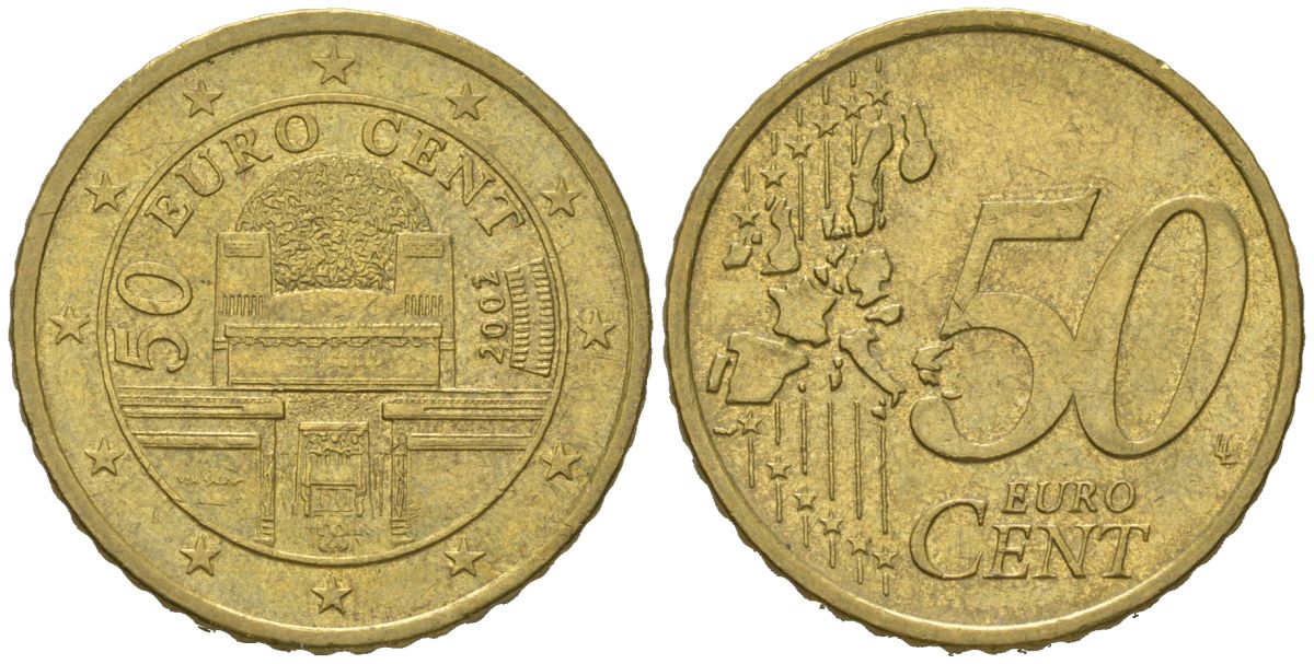 Австрия 50 евроцентов 2002 Венский сецессион KM 3087 нордик 4539-235