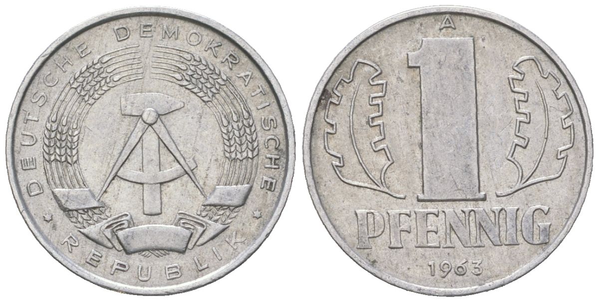 ГДР 1 пфенниг 1963 A KM 8.1 алюминий 206-327