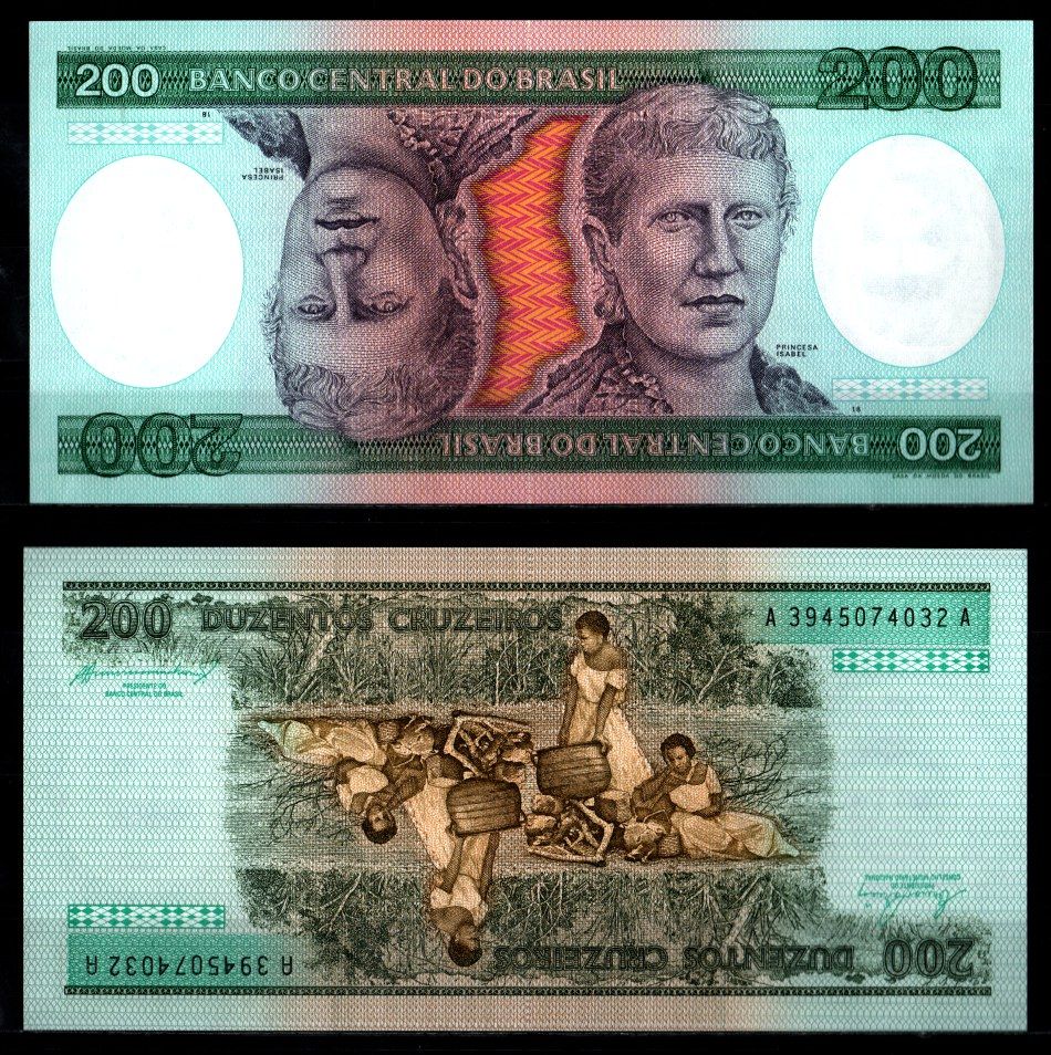Бразилия 200 крузадо ND (1981-1984) Принцесса Изабель, аболиционизм Pick 199 b бумага UNC (пресс) 2197-17-1-2