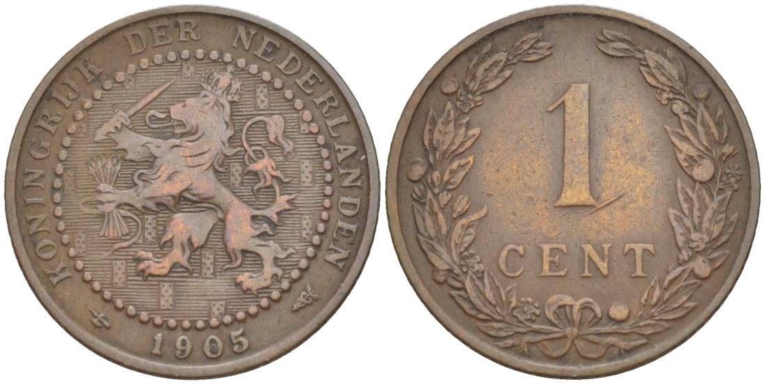 НИДЕРЛАНДЫ 1 ЦЕНТ 1905 ВИЛЬГЕЛЬМИНА I (1891-1948) KM 132.1 бронза 4547-1269