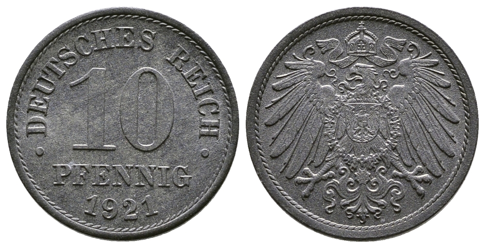 ГЕРМАНИЯ 10 ПФЕННИГОВ 1921 KM 26, J. 299 цинк 4380-241