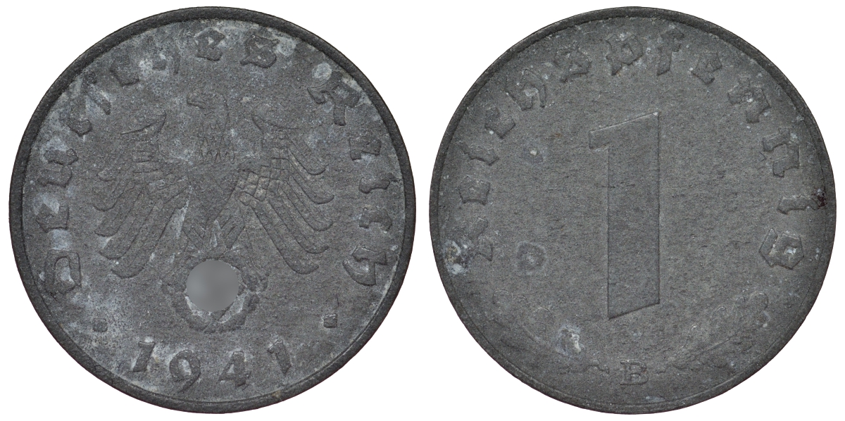 Германия 1 рейхспфенниг 1941 B KM 97, J. 369 цинк 4124-214