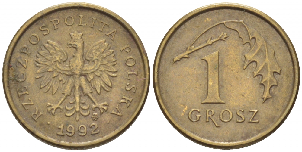 ПОЛЬША 1 ГРОШ 1992 MW KM 276 латунь 112-1143