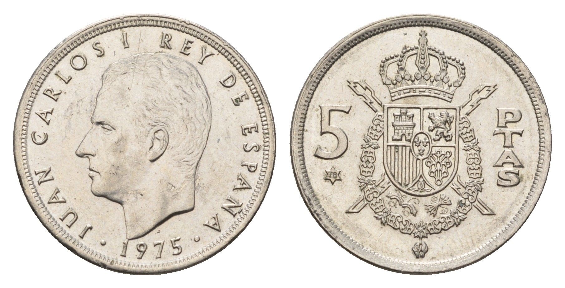 Испания 5 песет 1975 (78) M, Хуан Карлос I (1975-2014) KM 807 медно-никель UNC 4633-216