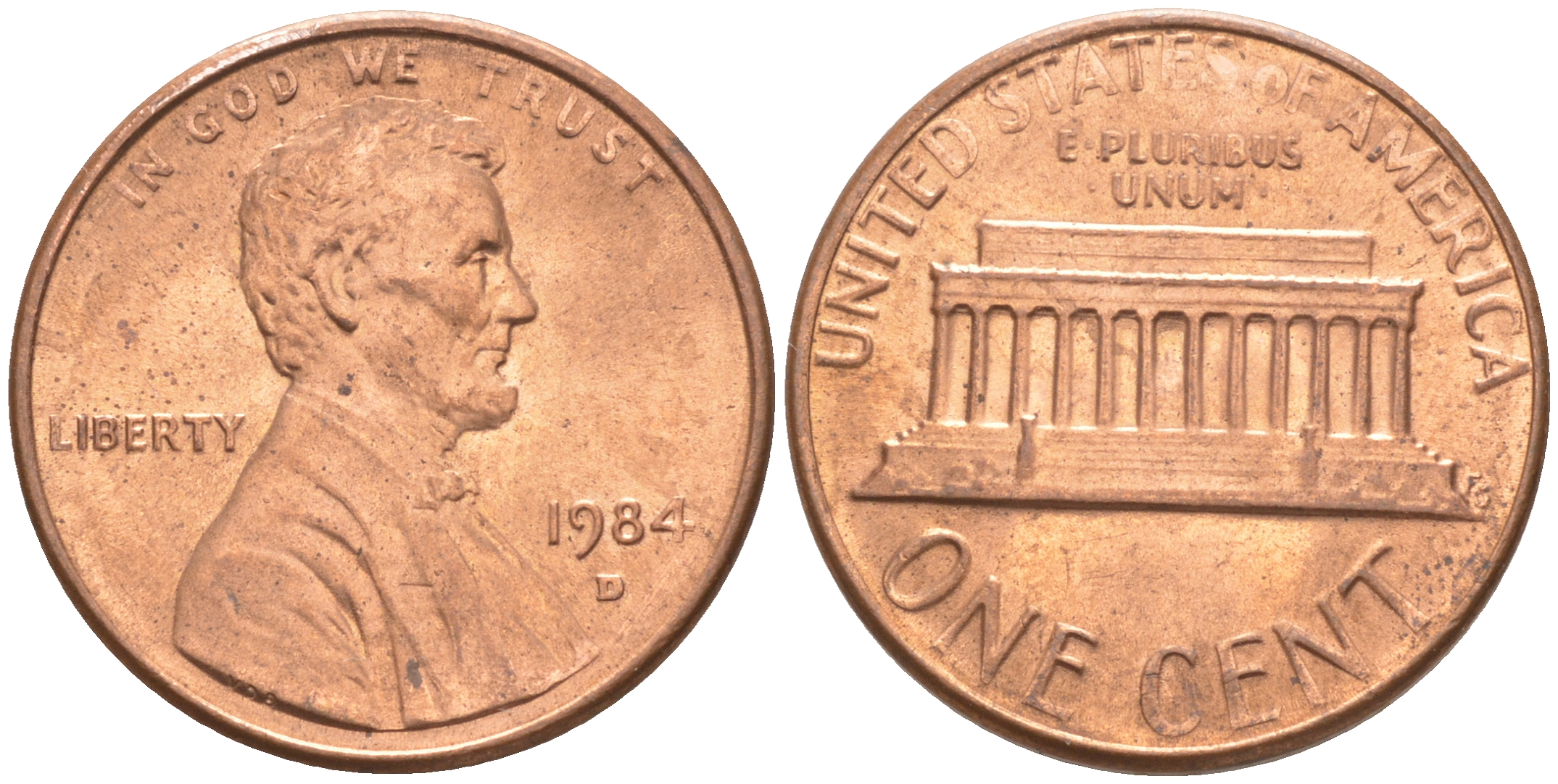 США 1 ЦЕНТ 1984 D, ЛИНКОЛЬН KM 201b цинк плакированный медью UNC 187-725