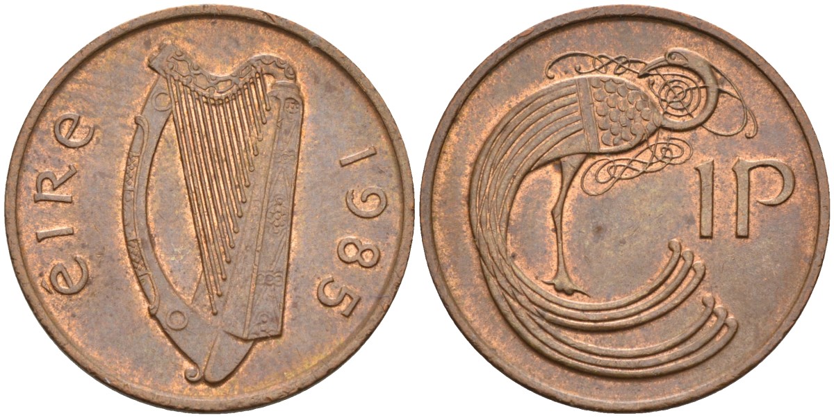 Ирландия 1 пенни 1985 мифологическая птица лира KM 20 бронза 4582-137