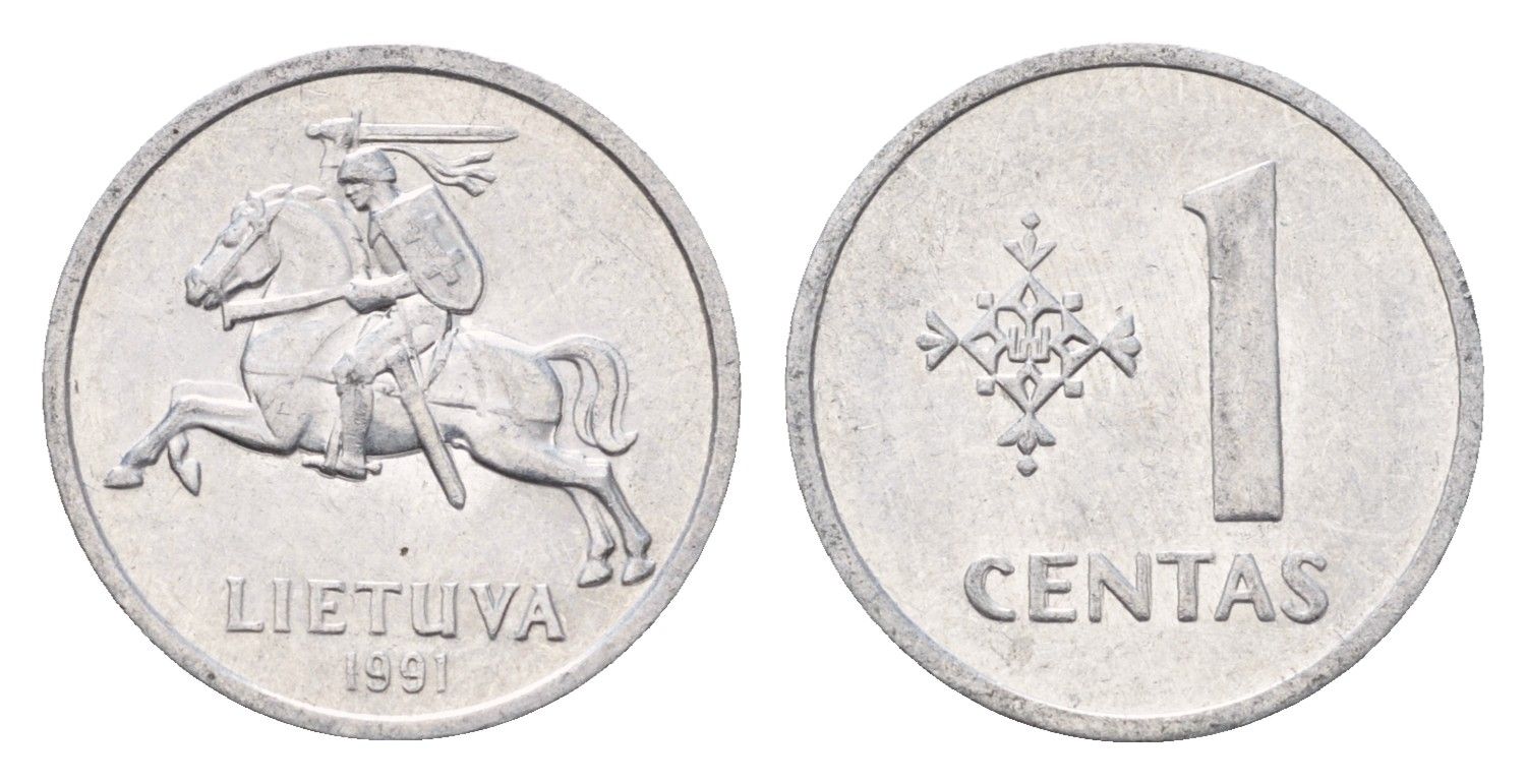 Литва 1 цент (сент) 1991 год-тип KM 85 алюминий 4701-1232