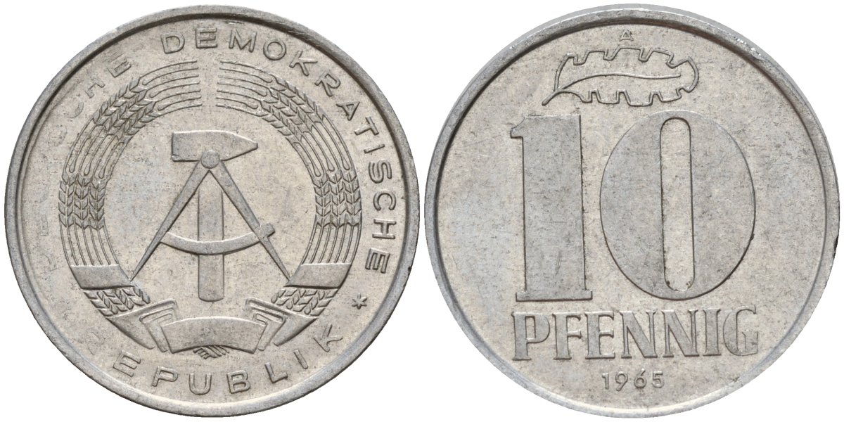 ГДР 10 пфеннигов 1965 A KM 10 алюминий 27-324