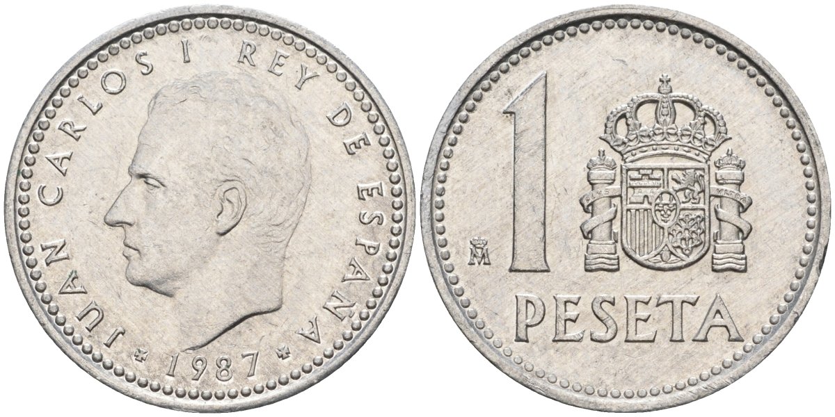 Испания 1 песета 1987 M, Хуан Карлос I (1975-2014) KM 821 алюминий 4402-615