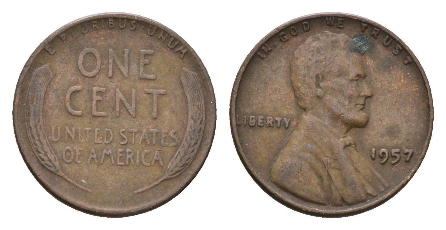 США 1 цент 1957 Авраам Линкольн KM 132 бронза 4674-458