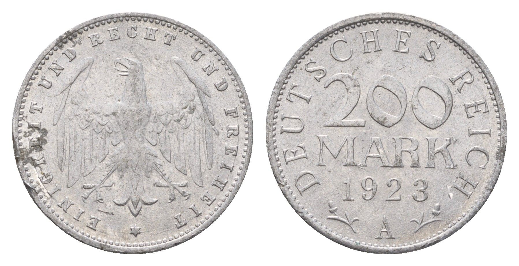 Германия 200 марок 1923 A KM 35, J. 304 алюминий 4671-1043